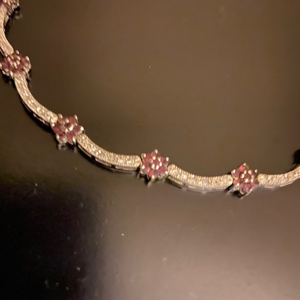Silver necklace with crystals and gemstones